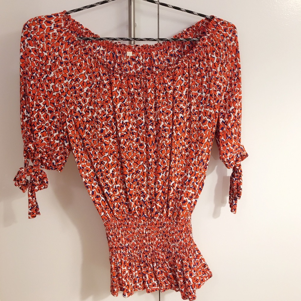 Maje off-the-shoulder abstract print top XS/S/0/1